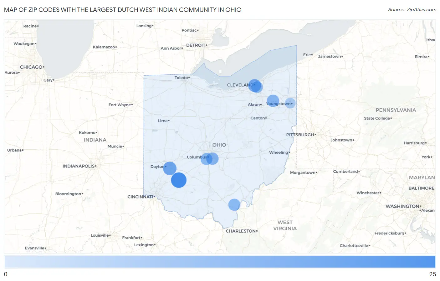 Zip Codes with the Largest Dutch West Indian Community in Ohio Map