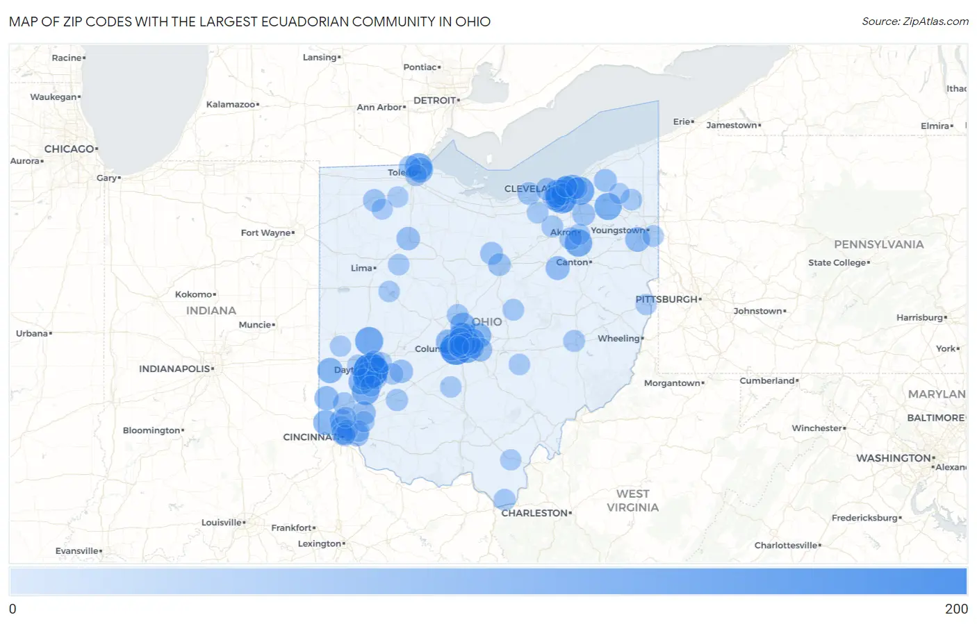 Zip Codes with the Largest Ecuadorian Community in Ohio Map