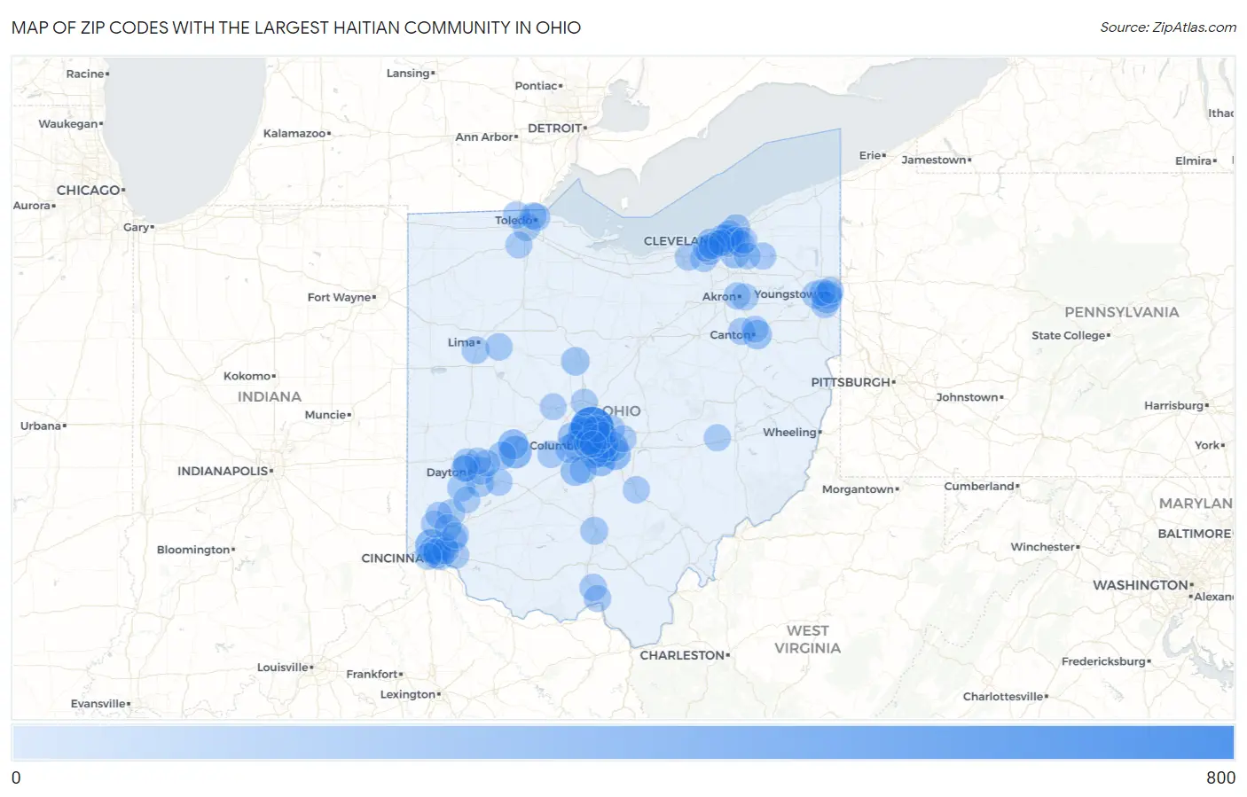 Zip Codes with the Largest Haitian Community in Ohio Map