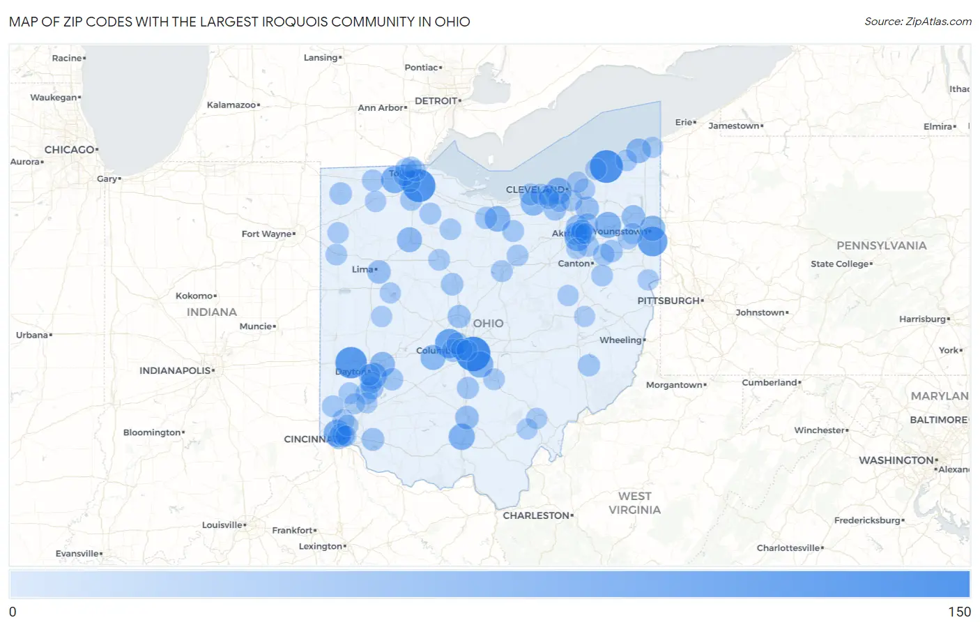 Zip Codes with the Largest Iroquois Community in Ohio Map