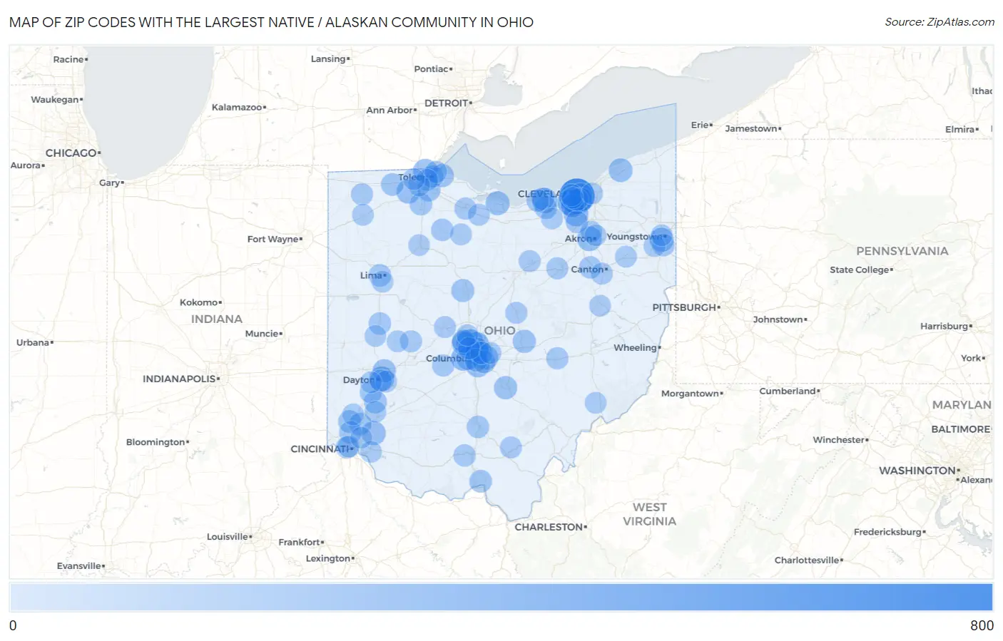 Zip Codes with the Largest Native / Alaskan Community in Ohio Map