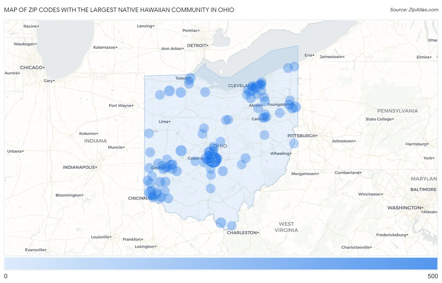 Zip Codes with the Largest Native Hawaiian Community in Ohio Map