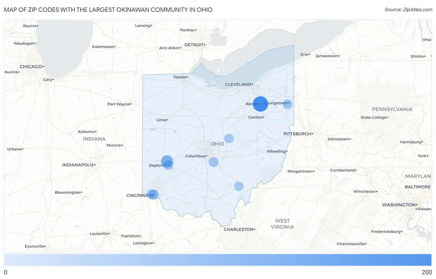 Zip Codes with the Largest Okinawan Community in Ohio Map