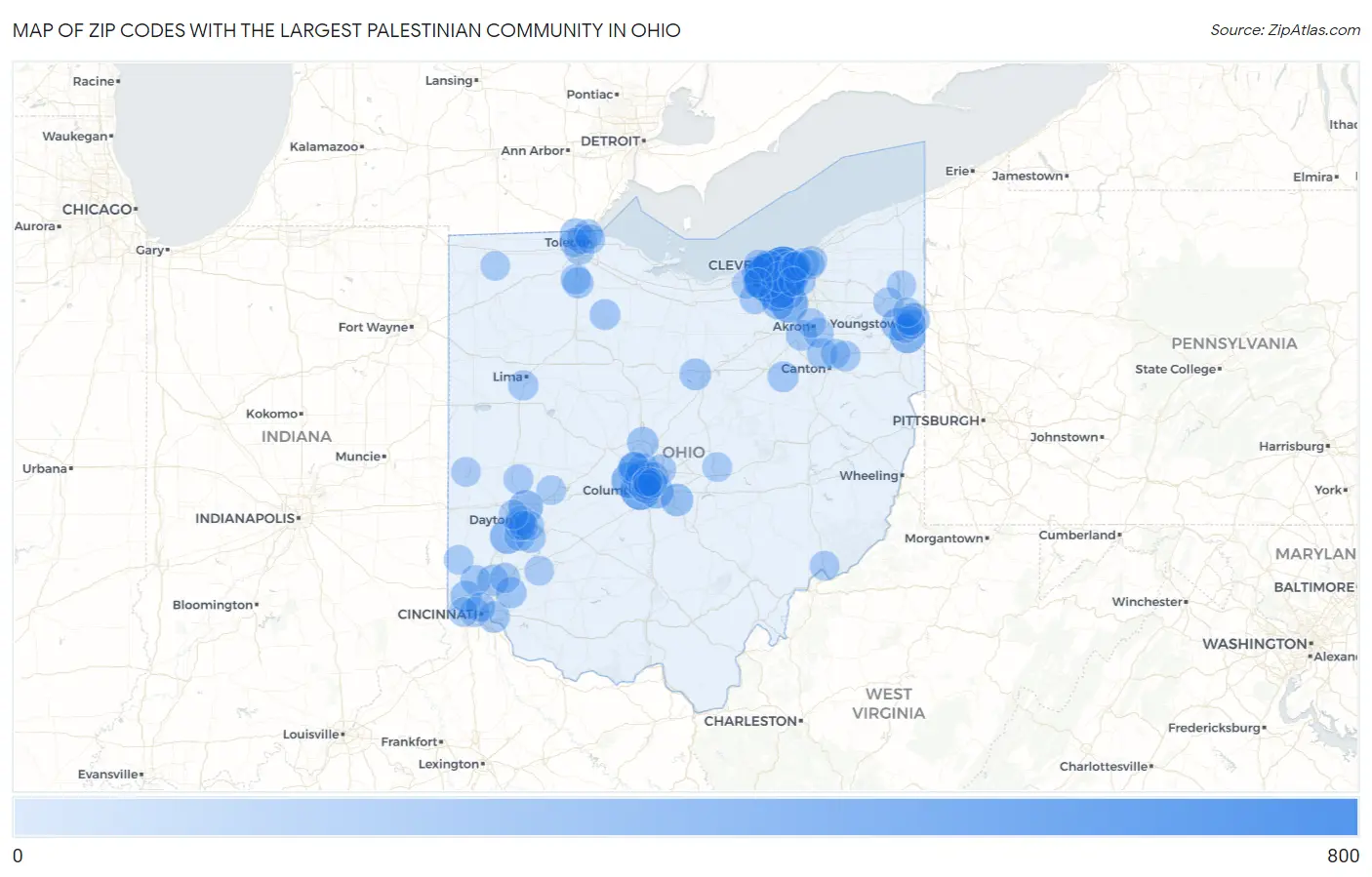 Zip Codes with the Largest Palestinian Community in Ohio Map