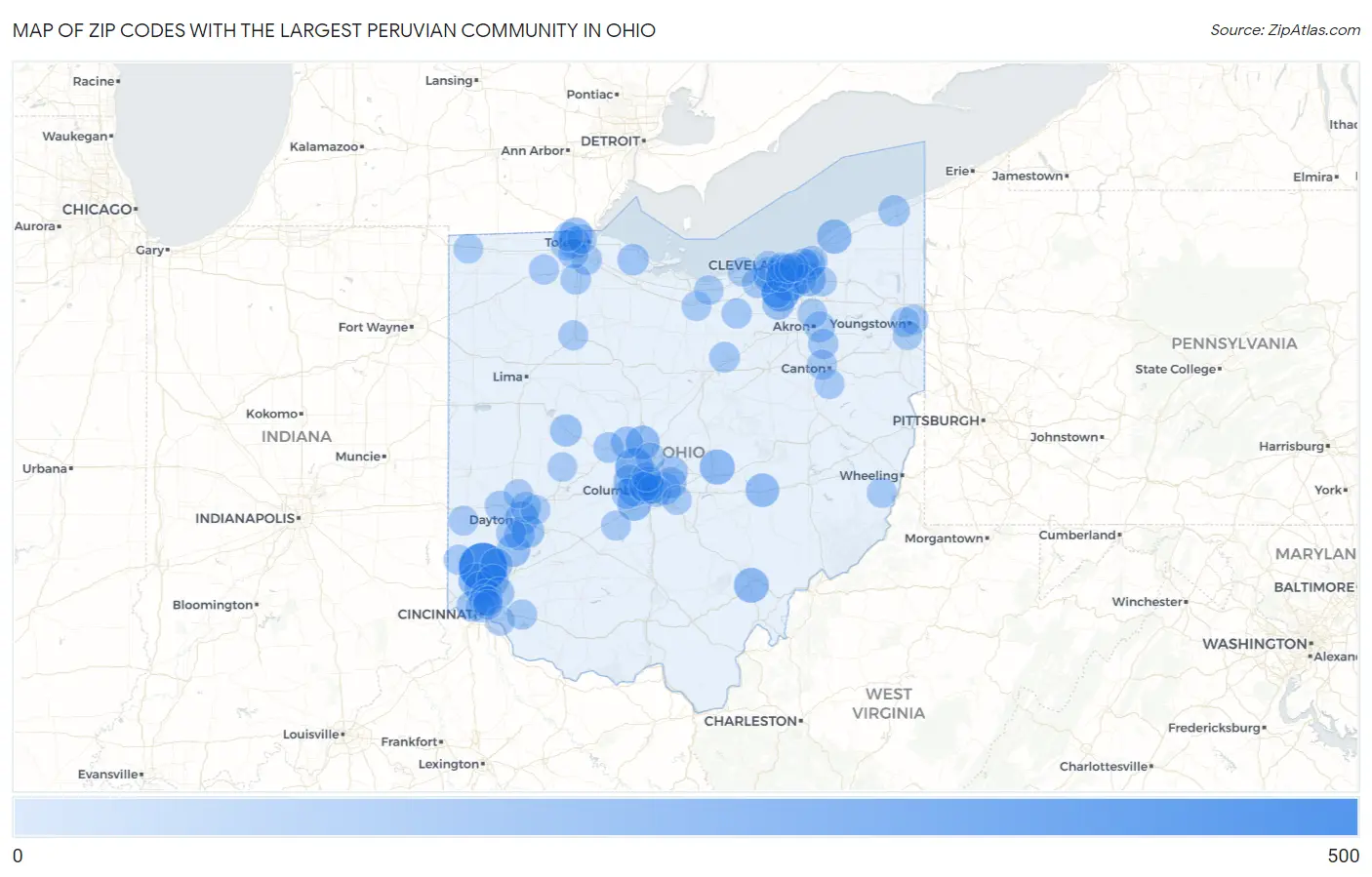 Zip Codes with the Largest Peruvian Community in Ohio Map