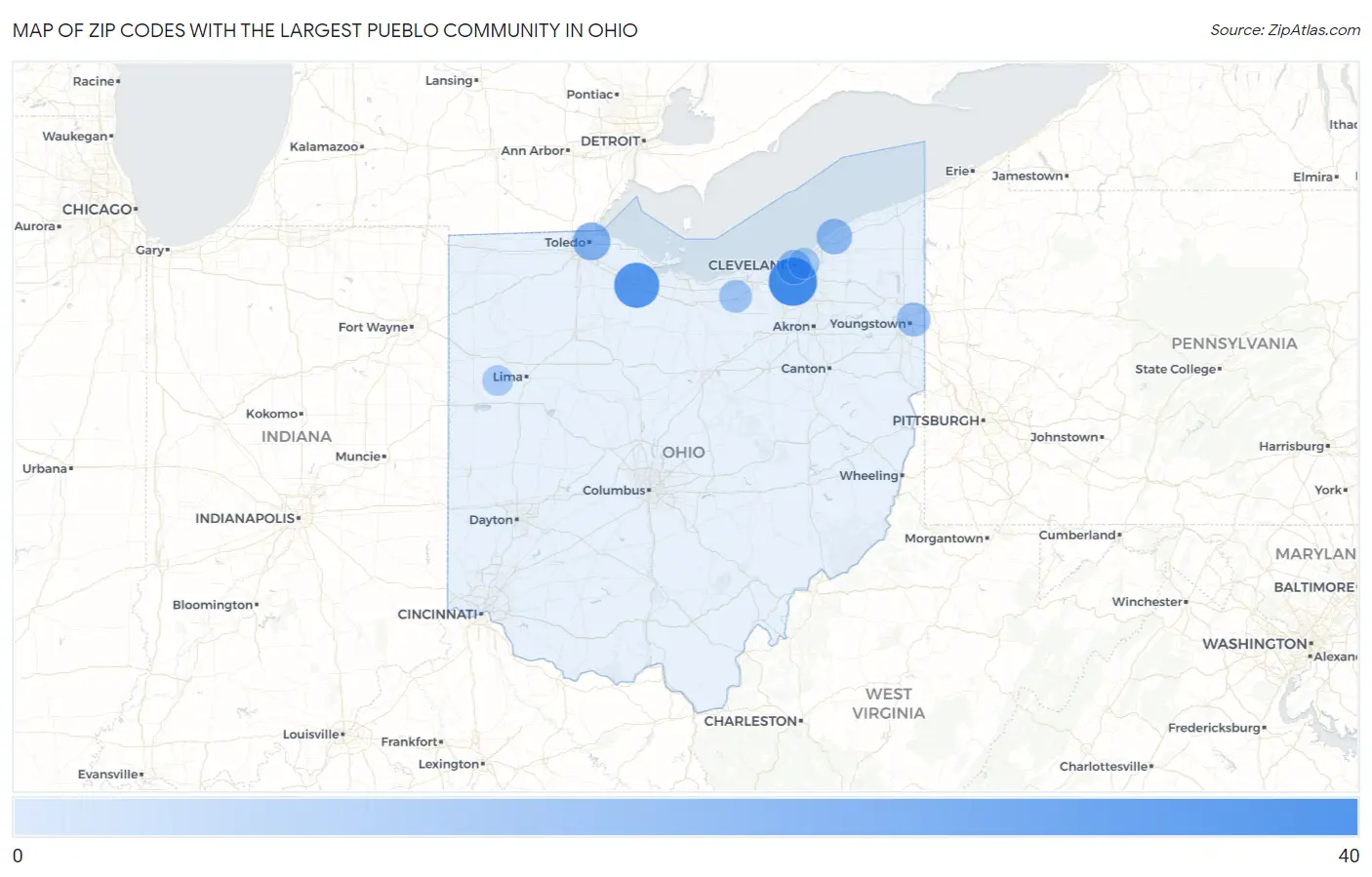 Zip Codes with the Largest Pueblo Community in Ohio Map