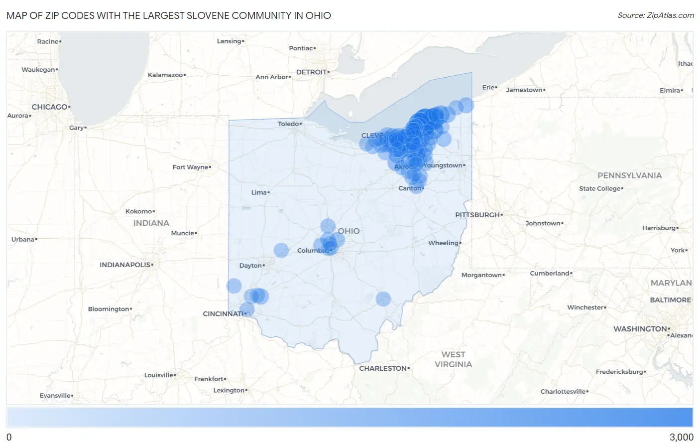 Zip Codes with the Largest Slovene Community in Ohio Map
