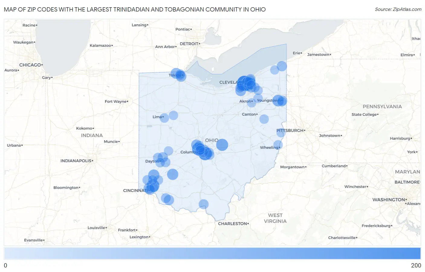 Zip Codes with the Largest Trinidadian and Tobagonian Community in Ohio Map