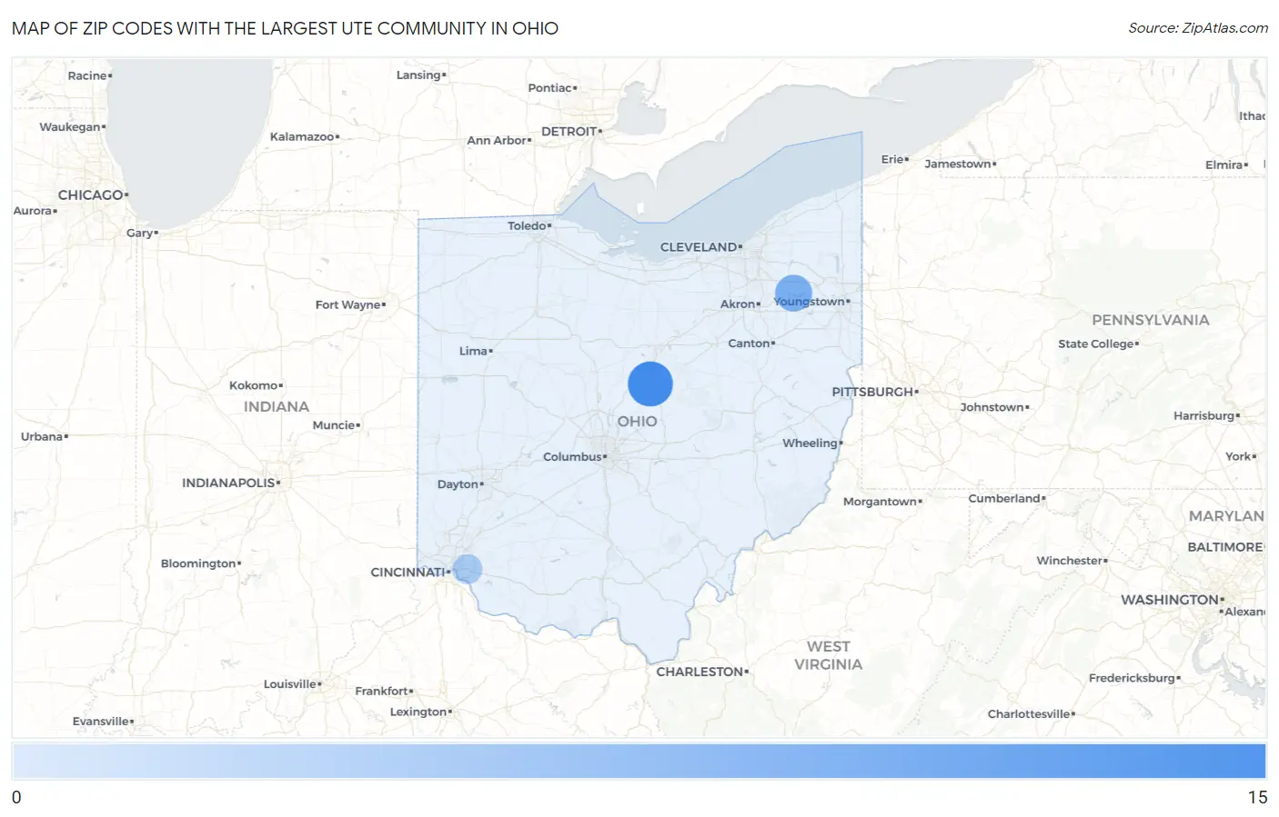 Zip Codes with the Largest Ute Community in Ohio Map