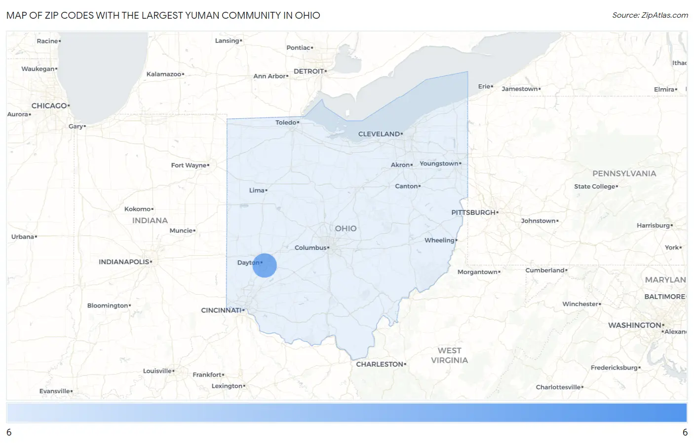Zip Codes with the Largest Yuman Community in Ohio Map