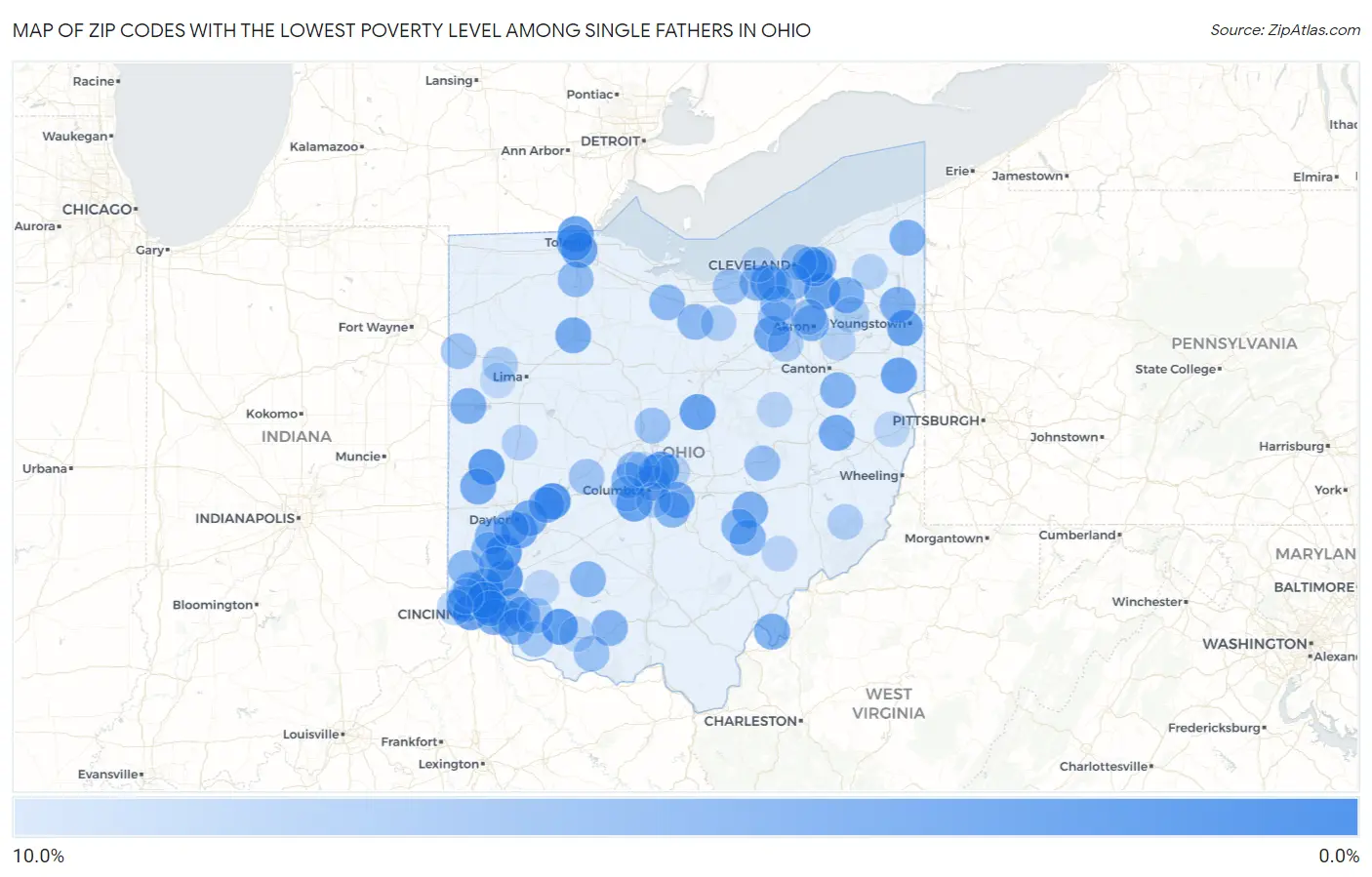Zip Codes with the Lowest Poverty Level Among Single Fathers in Ohio Map