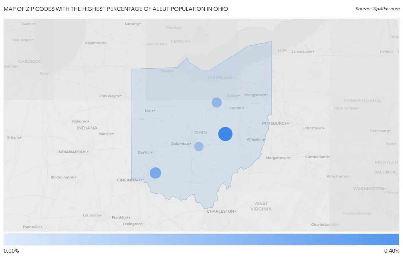 Zip Codes with the Highest Percentage of Aleut Population in Ohio Map