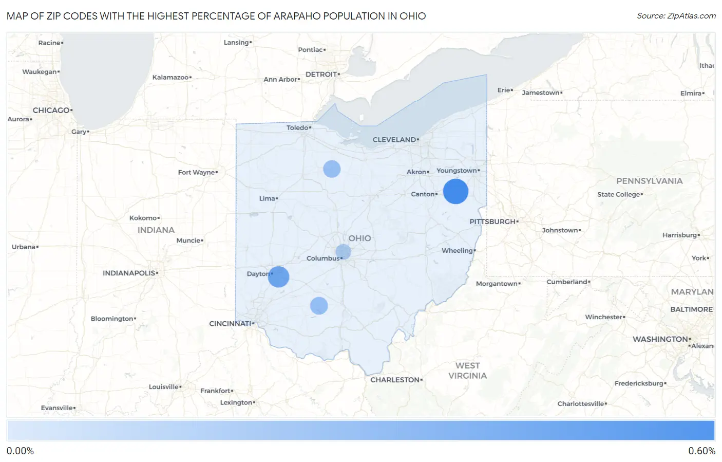Zip Codes with the Highest Percentage of Arapaho Population in Ohio Map
