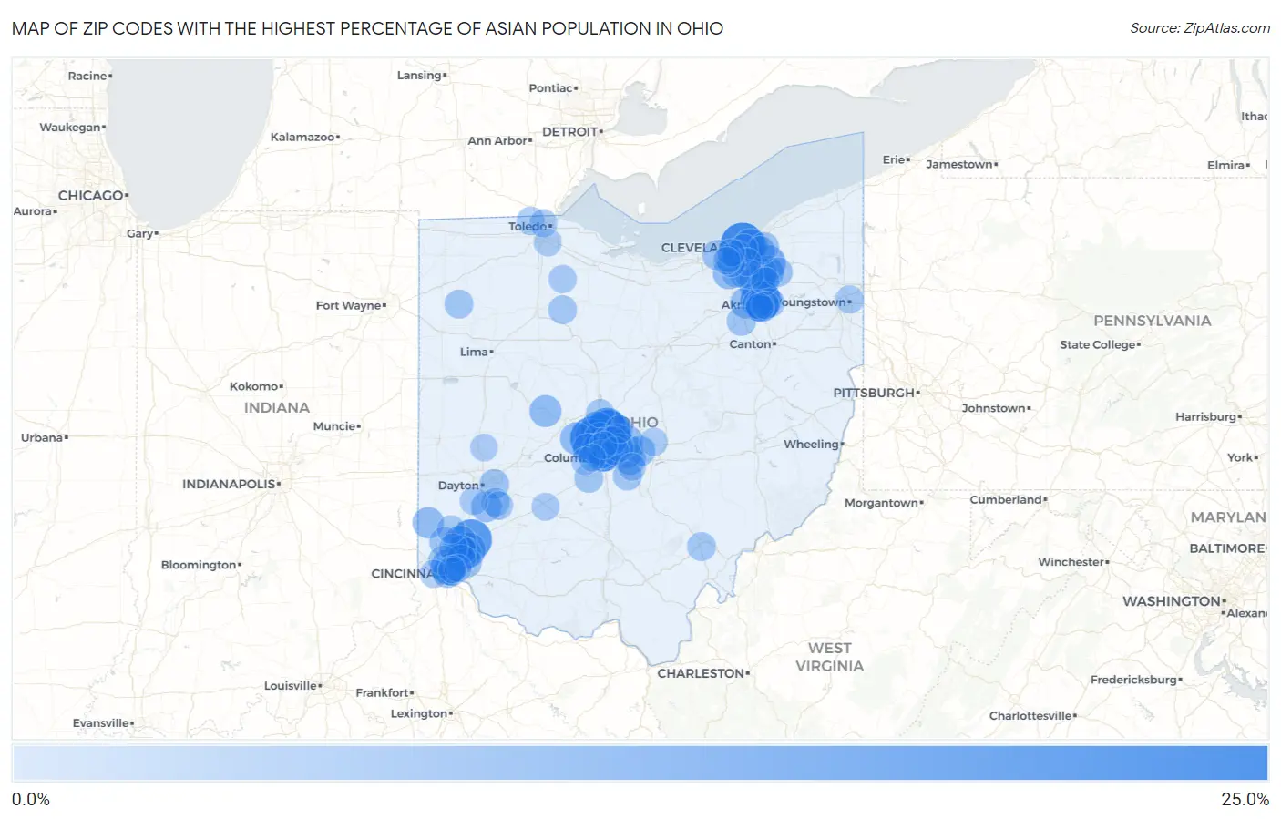 Zip Codes with the Highest Percentage of Asian Population in Ohio Map