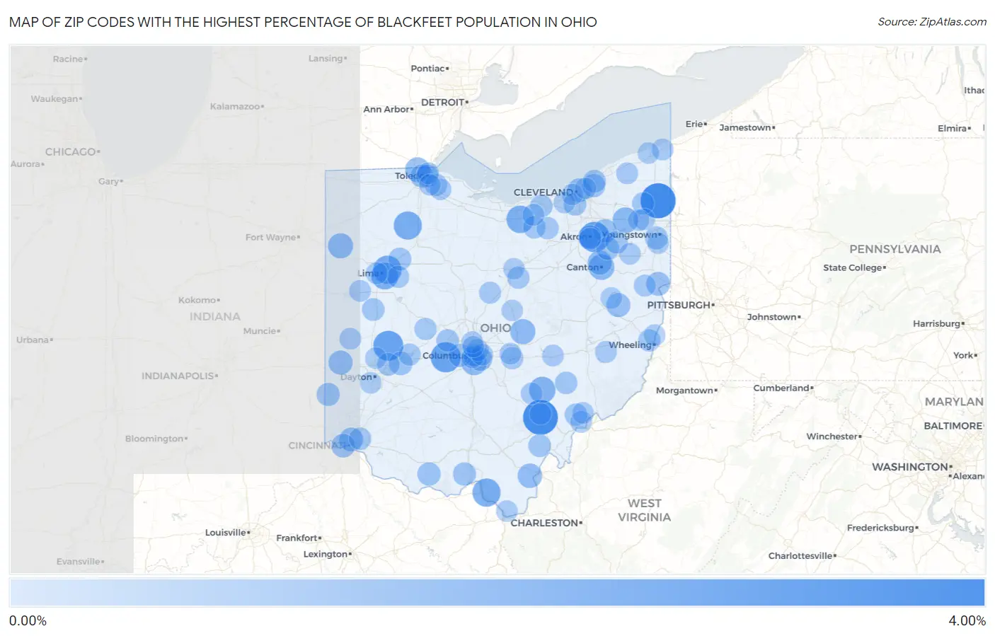 Zip Codes with the Highest Percentage of Blackfeet Population in Ohio Map