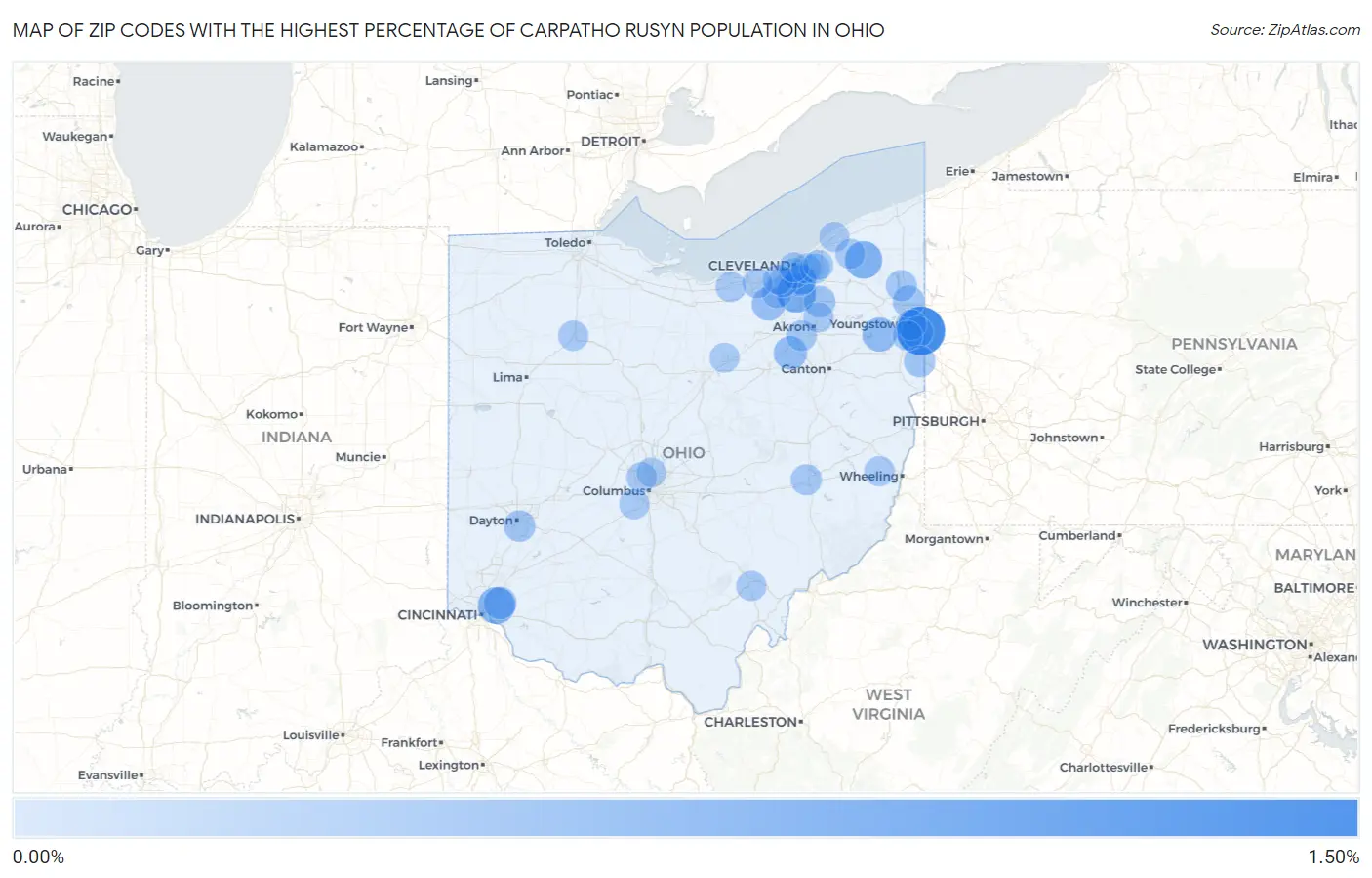 Zip Codes with the Highest Percentage of Carpatho Rusyn Population in Ohio Map