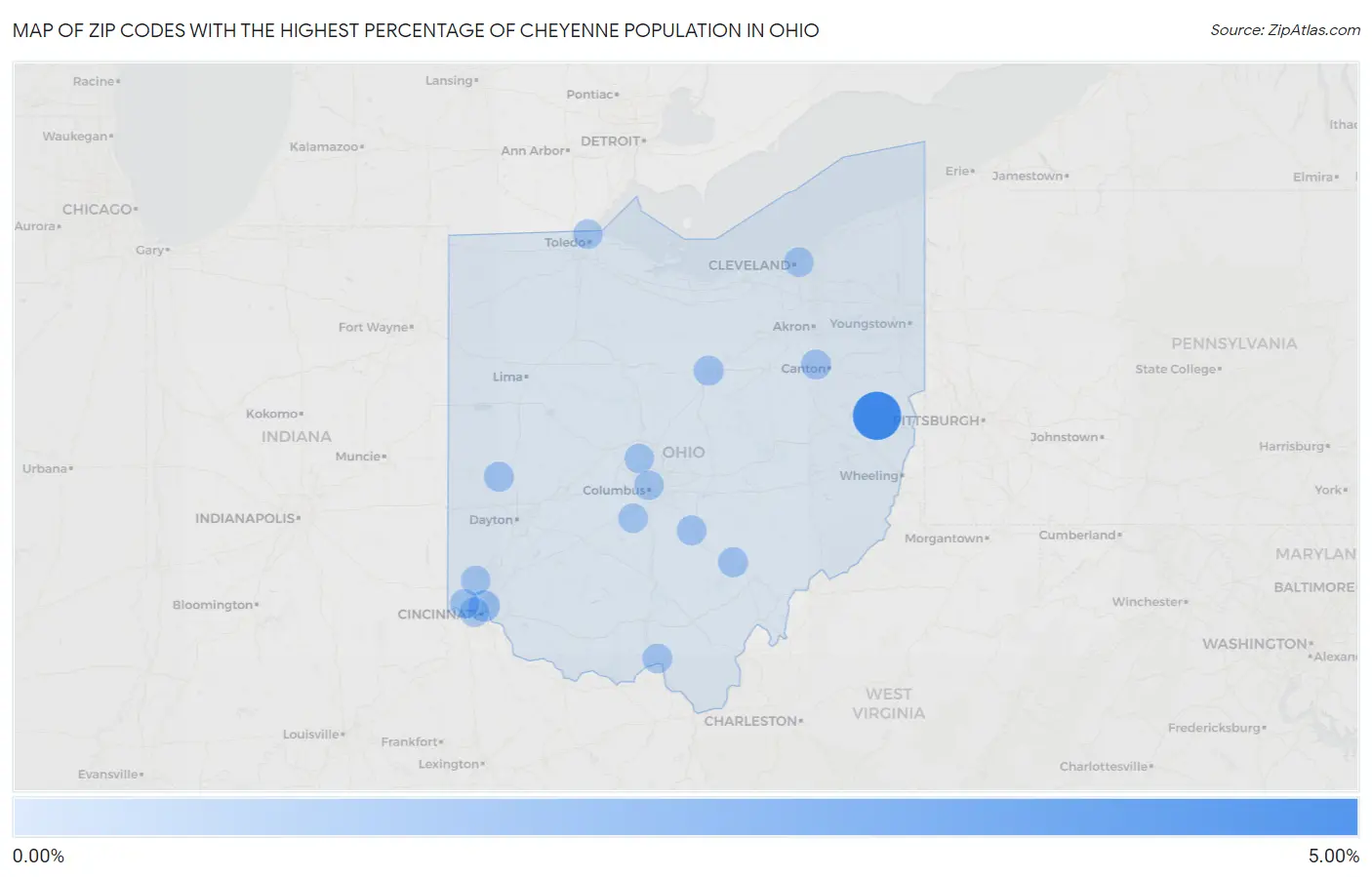 Zip Codes with the Highest Percentage of Cheyenne Population in Ohio Map