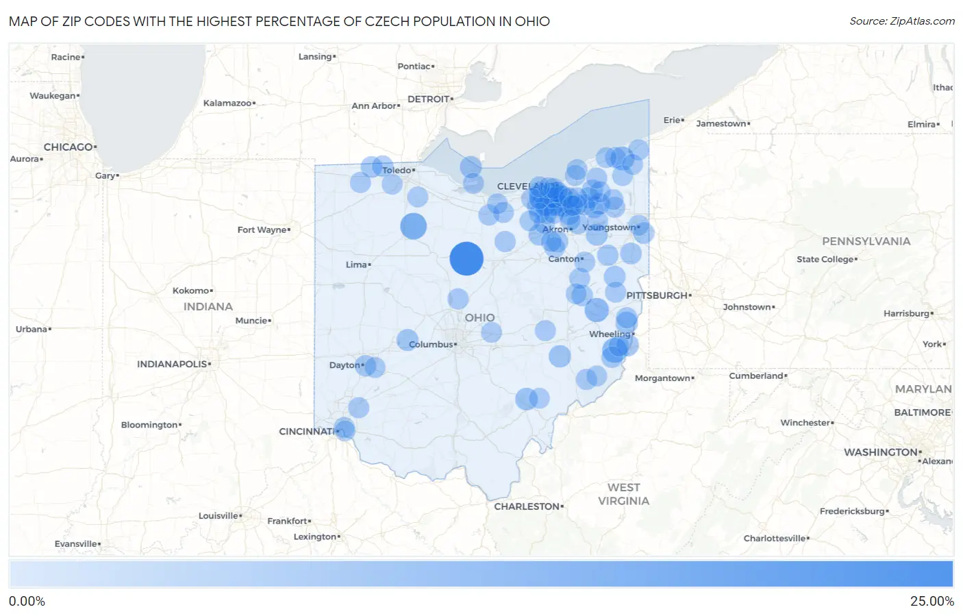 Zip Codes with the Highest Percentage of Czech Population in Ohio Map