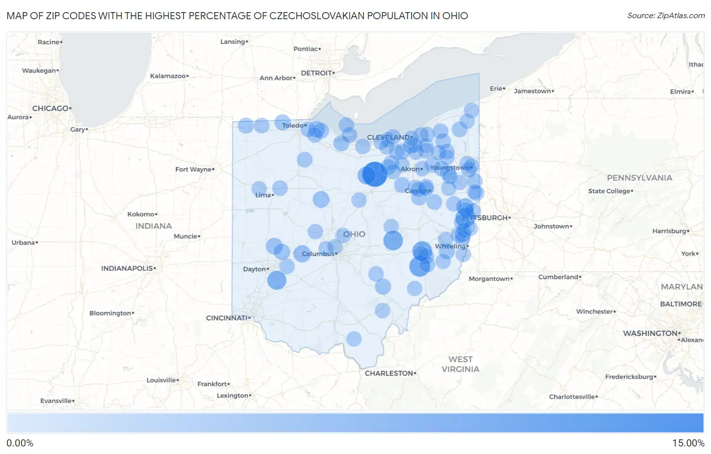 Zip Codes with the Highest Percentage of Czechoslovakian Population in Ohio Map