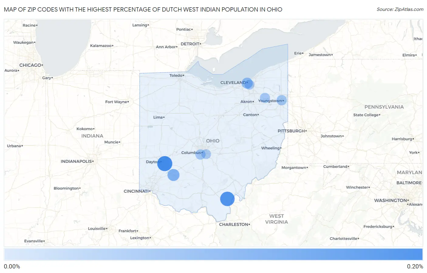 Zip Codes with the Highest Percentage of Dutch West Indian Population in Ohio Map