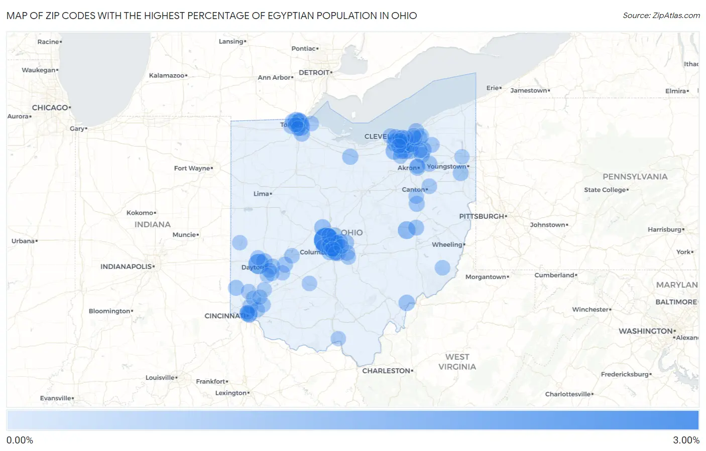 Zip Codes with the Highest Percentage of Egyptian Population in Ohio Map