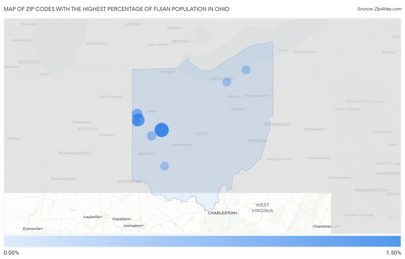 Zip Codes with the Highest Percentage of Fijian Population in Ohio Map