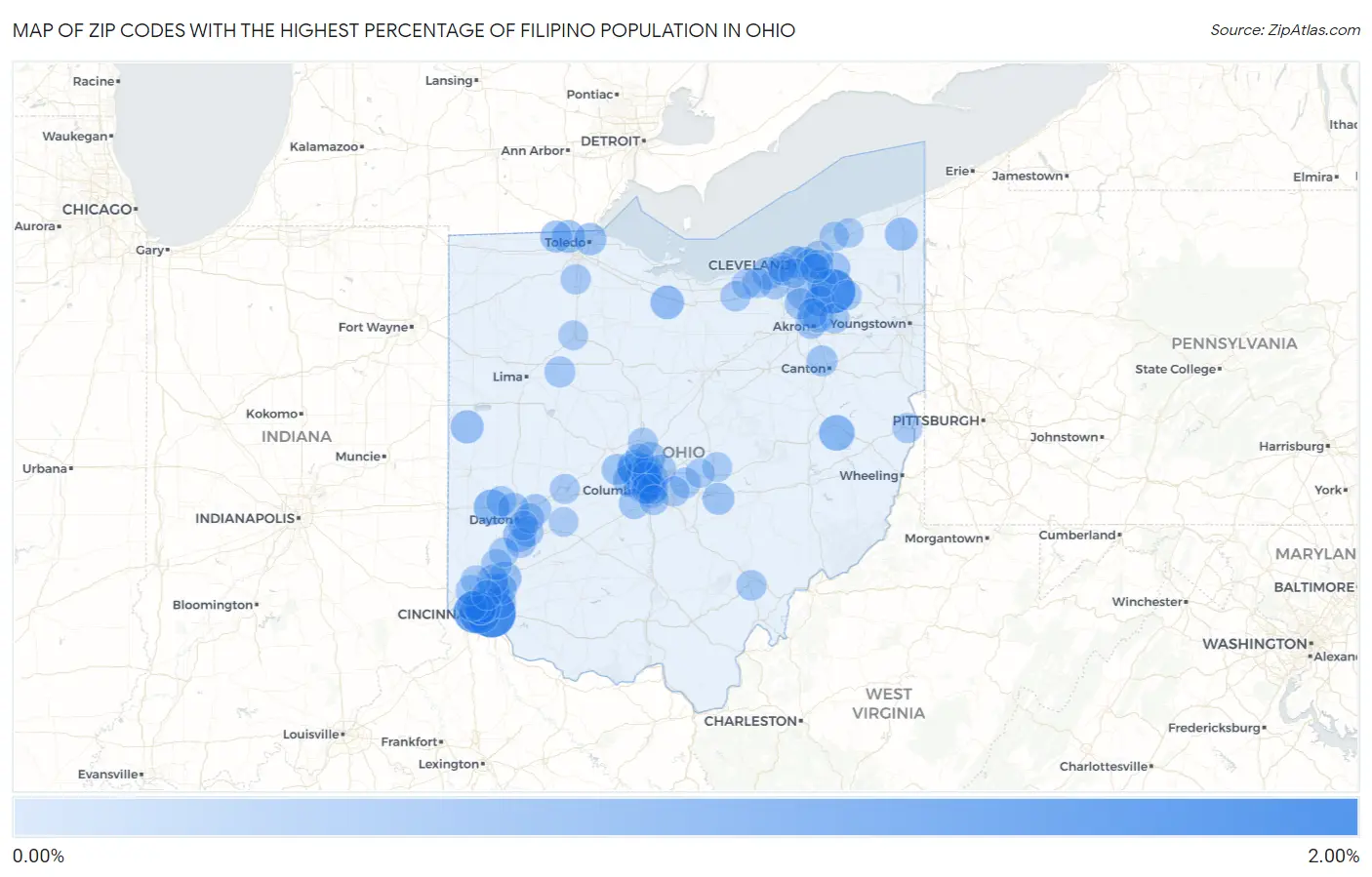 Zip Codes with the Highest Percentage of Filipino Population in Ohio Map