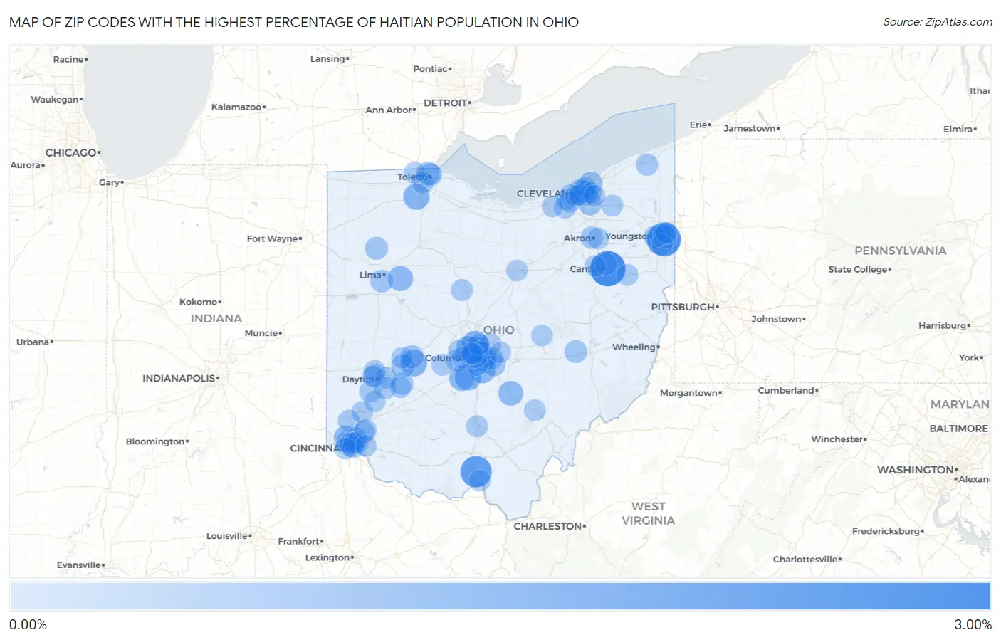 Zip Codes with the Highest Percentage of Haitian Population in Ohio Map