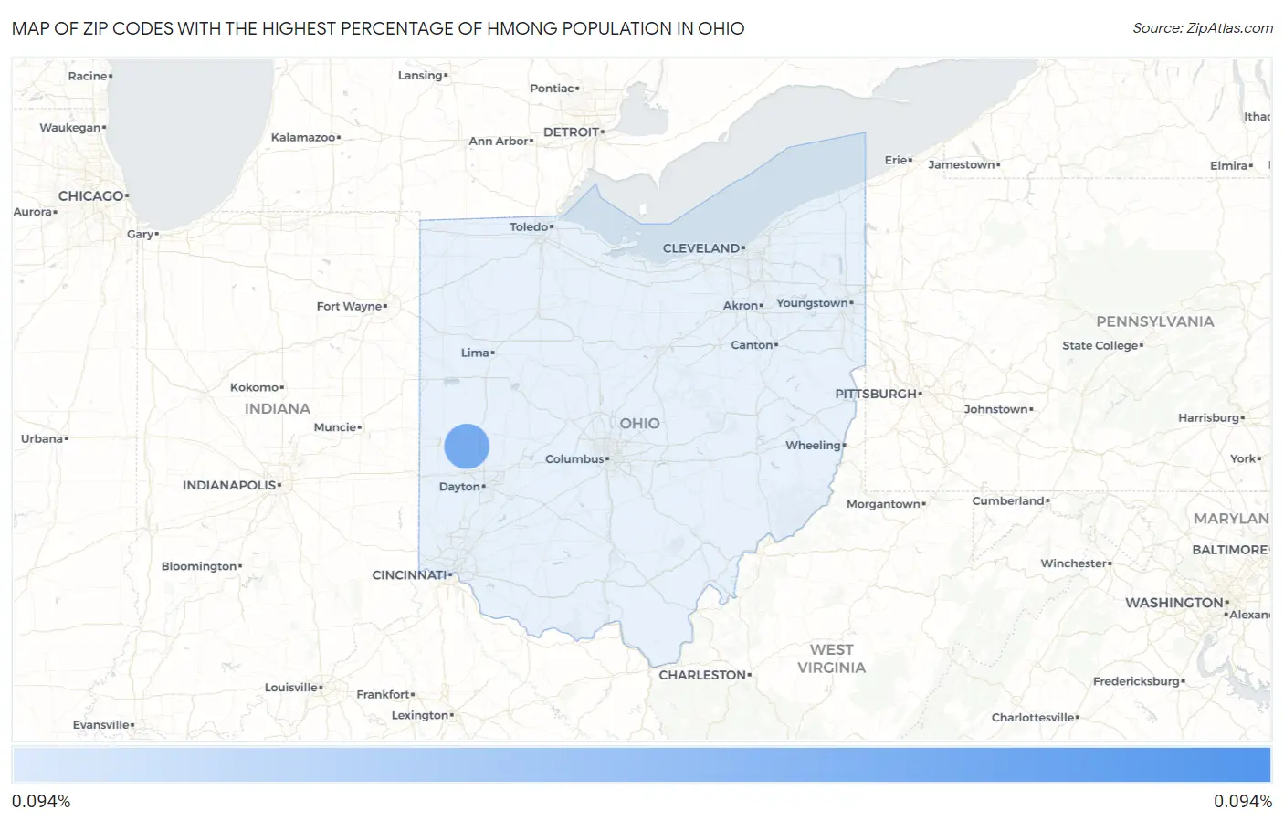 Zip Codes with the Highest Percentage of Hmong Population in Ohio Map