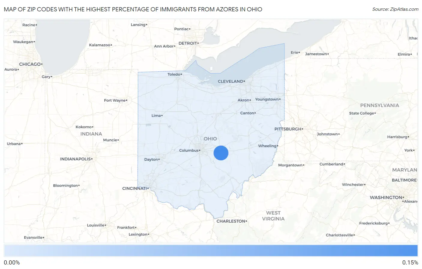Zip Codes with the Highest Percentage of Immigrants from Azores in Ohio Map