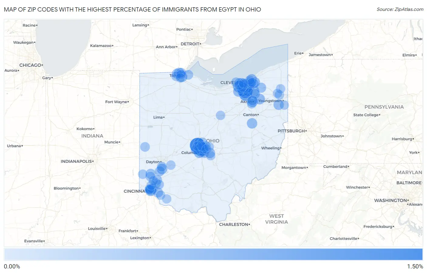 Zip Codes with the Highest Percentage of Immigrants from Egypt in Ohio Map