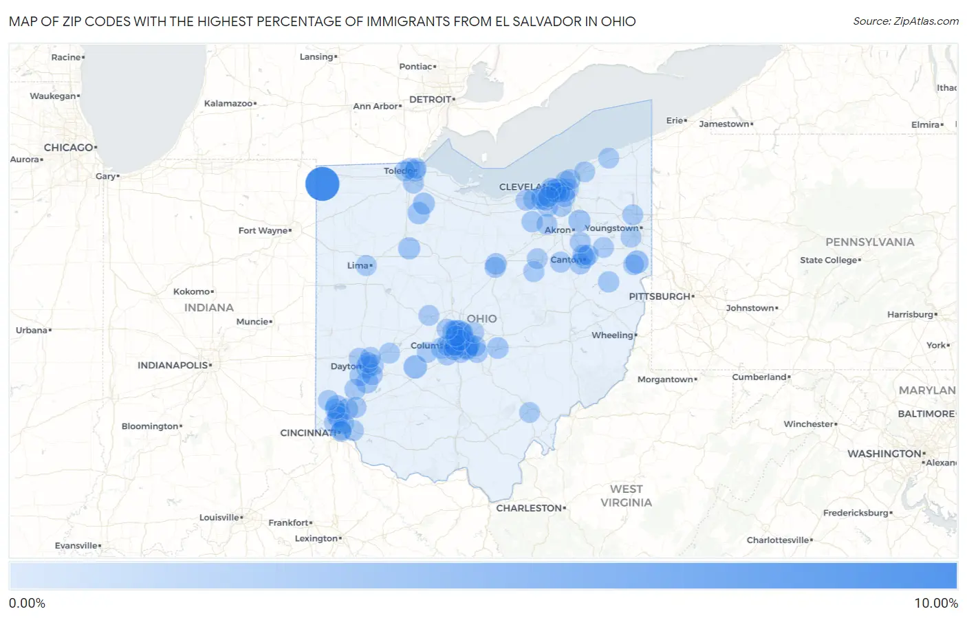 Zip Codes with the Highest Percentage of Immigrants from El Salvador in Ohio Map