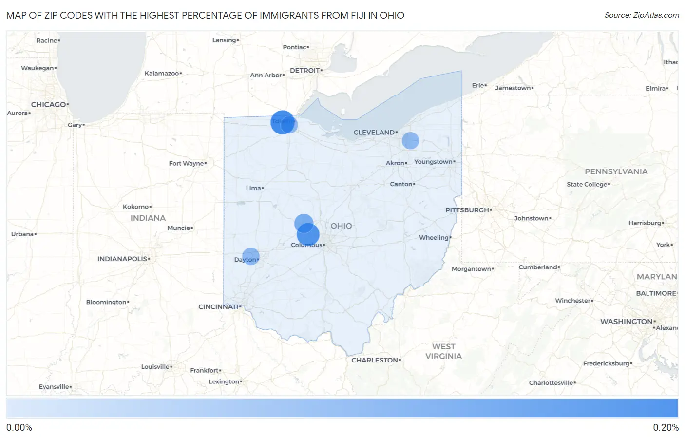 Zip Codes with the Highest Percentage of Immigrants from Fiji in Ohio Map
