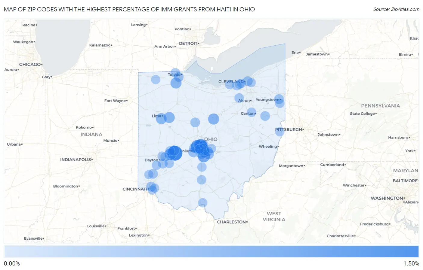 Zip Codes with the Highest Percentage of Immigrants from Haiti in Ohio Map