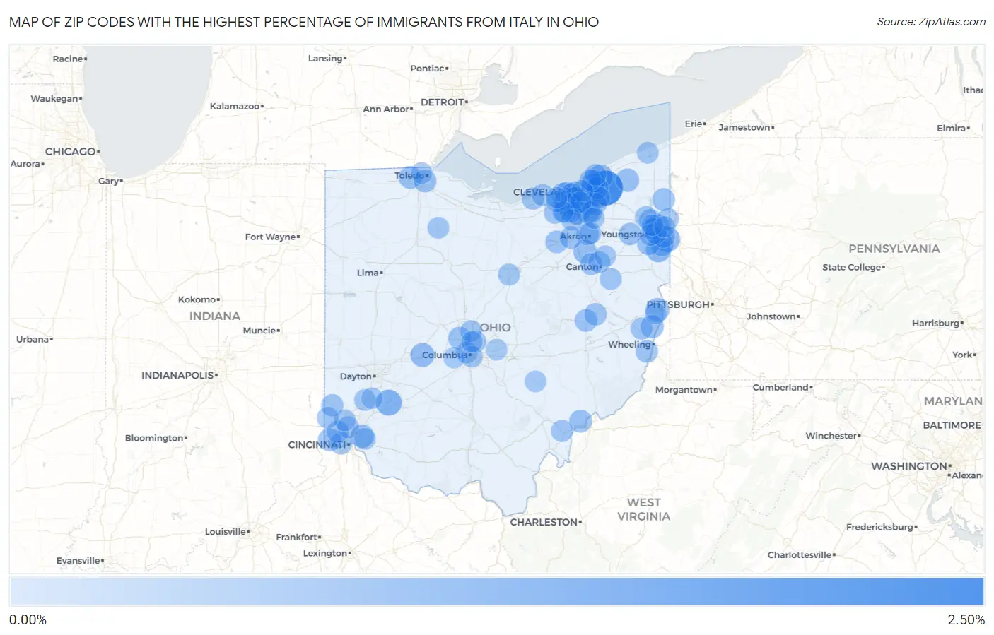 Zip Codes with the Highest Percentage of Immigrants from Italy in Ohio Map