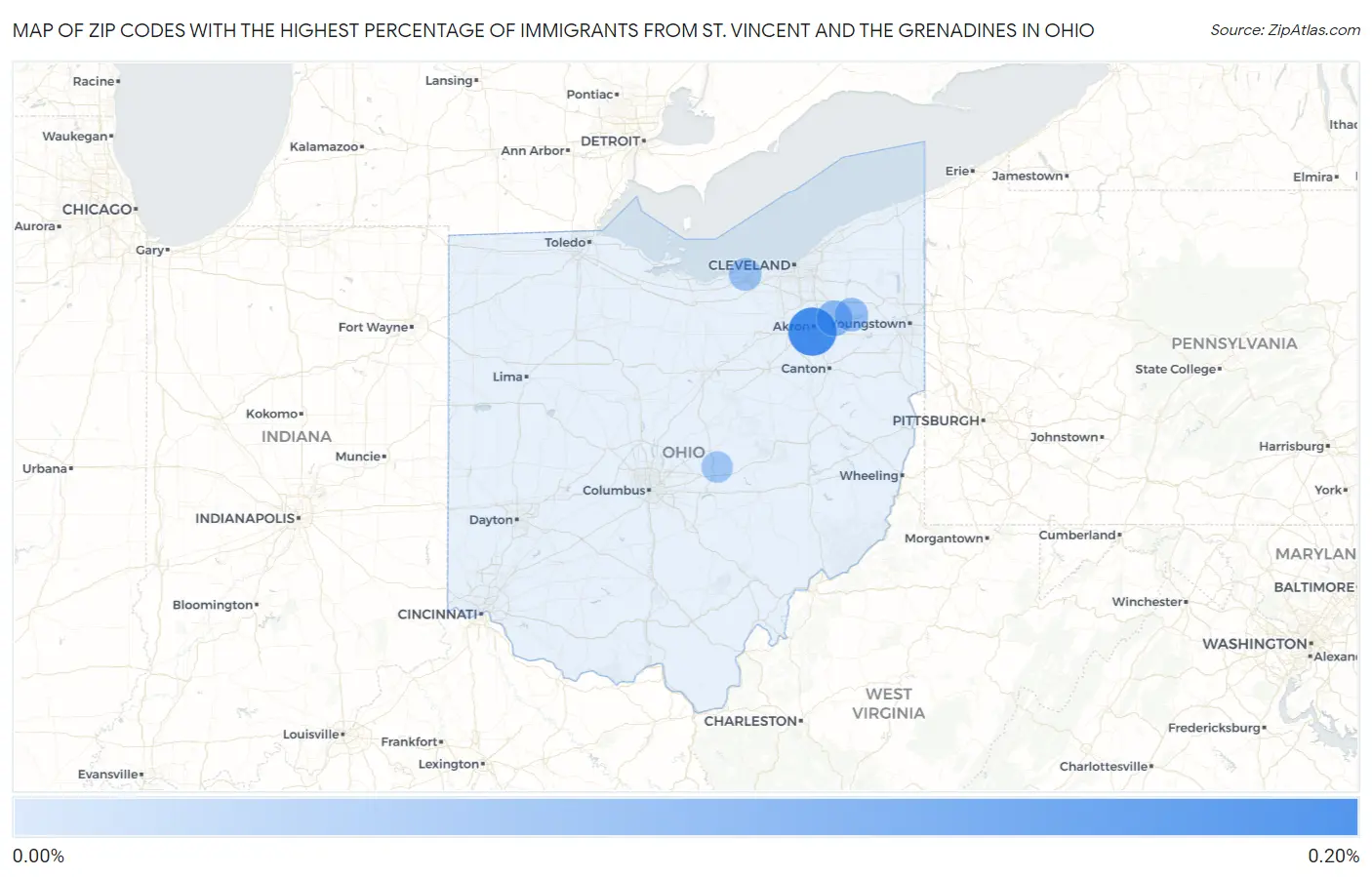 Zip Codes with the Highest Percentage of Immigrants from St. Vincent and the Grenadines in Ohio Map