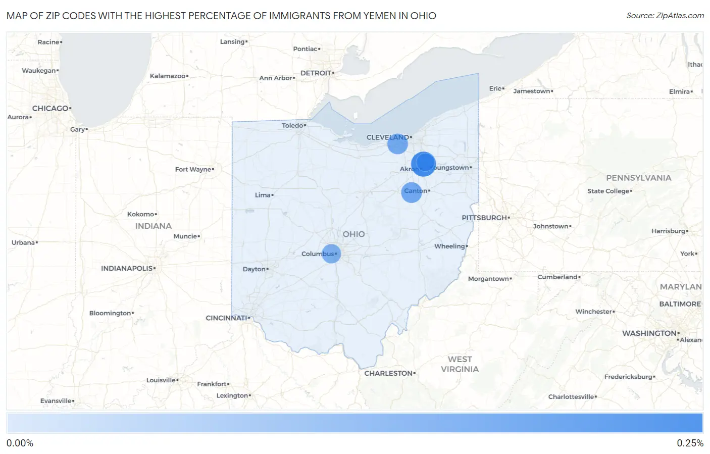 Zip Codes with the Highest Percentage of Immigrants from Yemen in Ohio Map