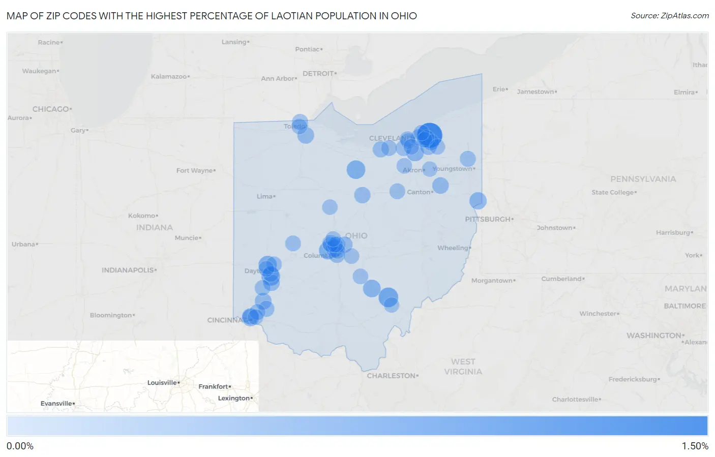 Zip Codes with the Highest Percentage of Laotian Population in Ohio Map