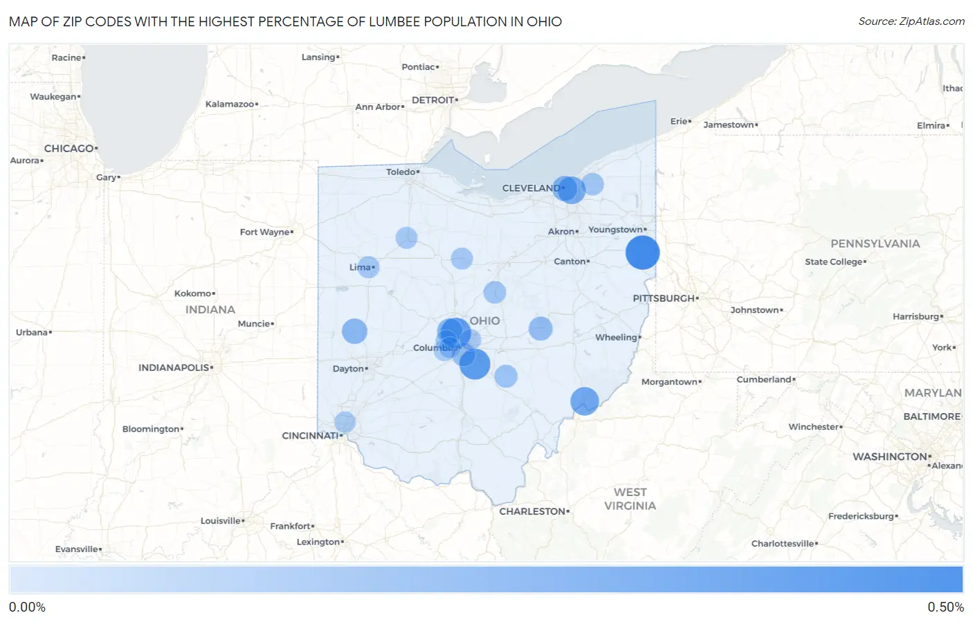 Zip Codes with the Highest Percentage of Lumbee Population in Ohio Map