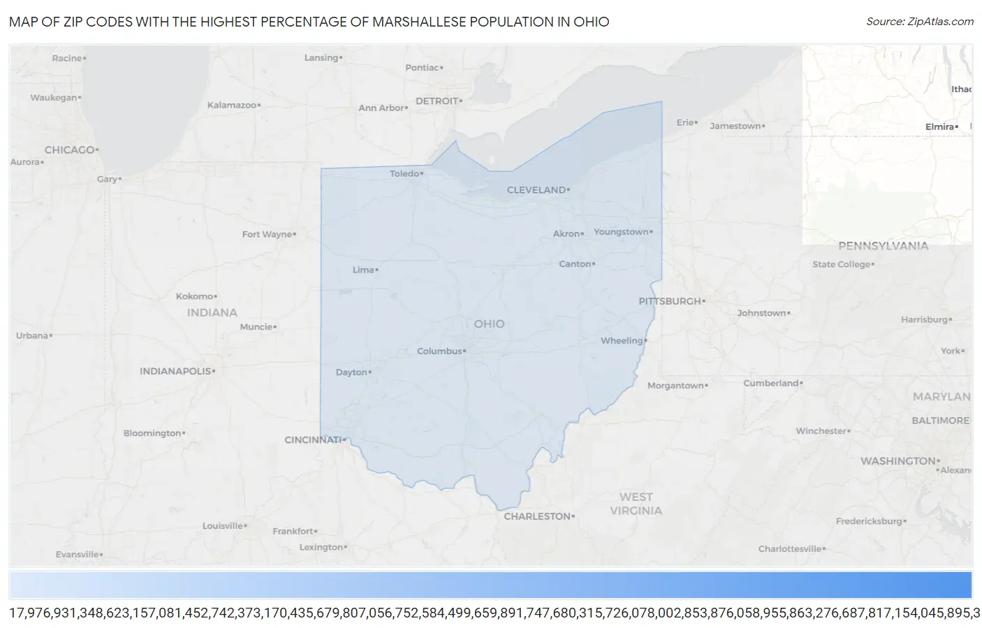 Zip Codes with the Highest Percentage of Marshallese Population in Ohio Map