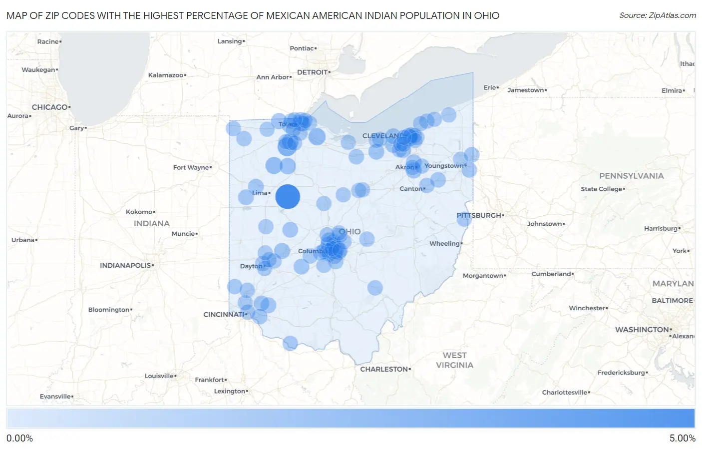 Zip Codes with the Highest Percentage of Mexican American Indian Population in Ohio Map