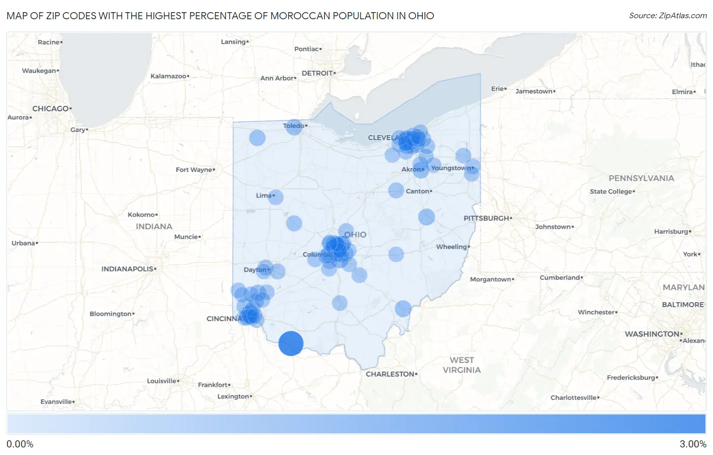 Zip Codes with the Highest Percentage of Moroccan Population in Ohio Map