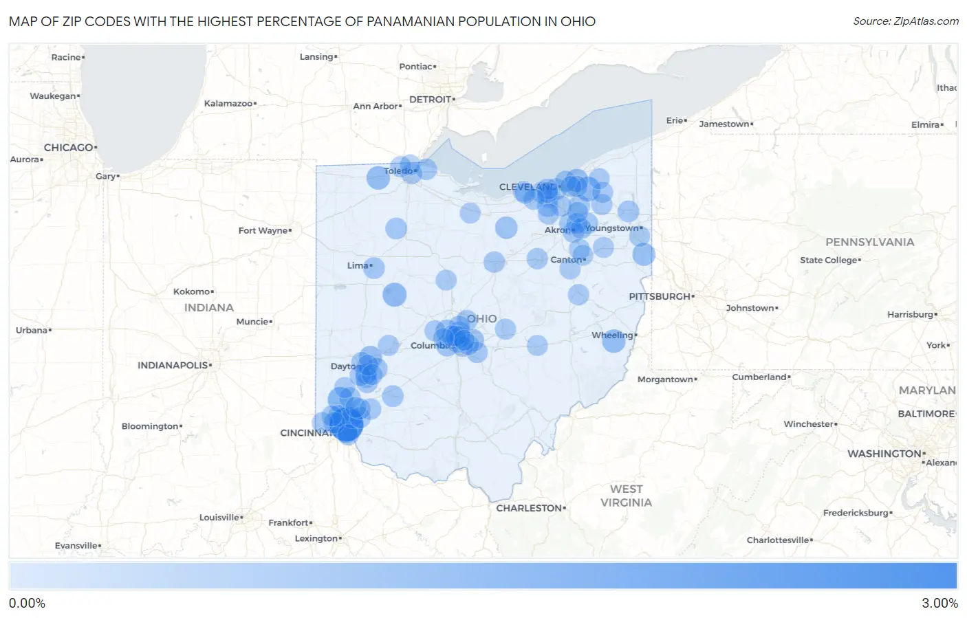 Zip Codes with the Highest Percentage of Panamanian Population in Ohio Map