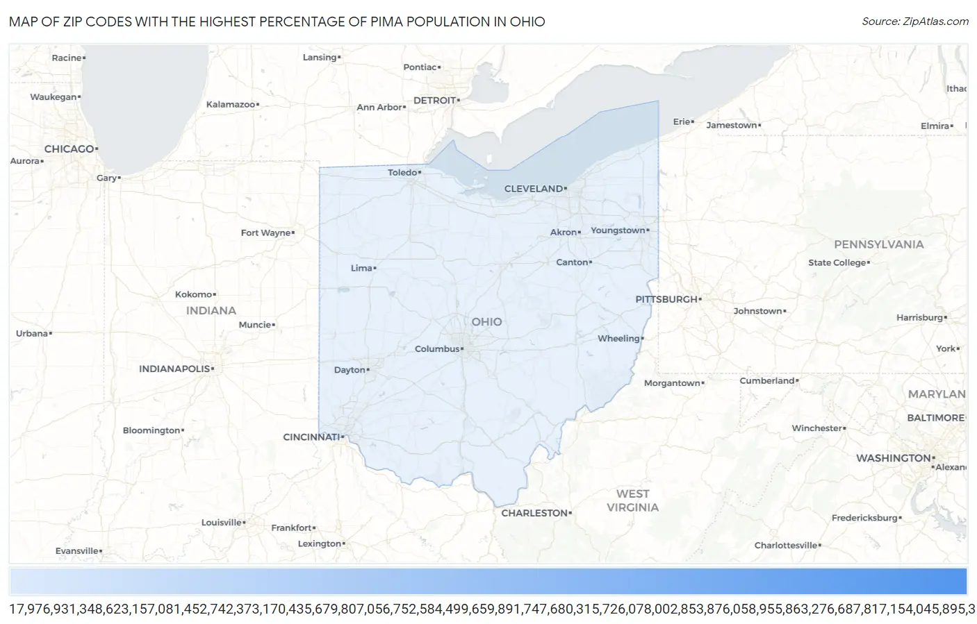 Zip Codes with the Highest Percentage of Pima Population in Ohio Map