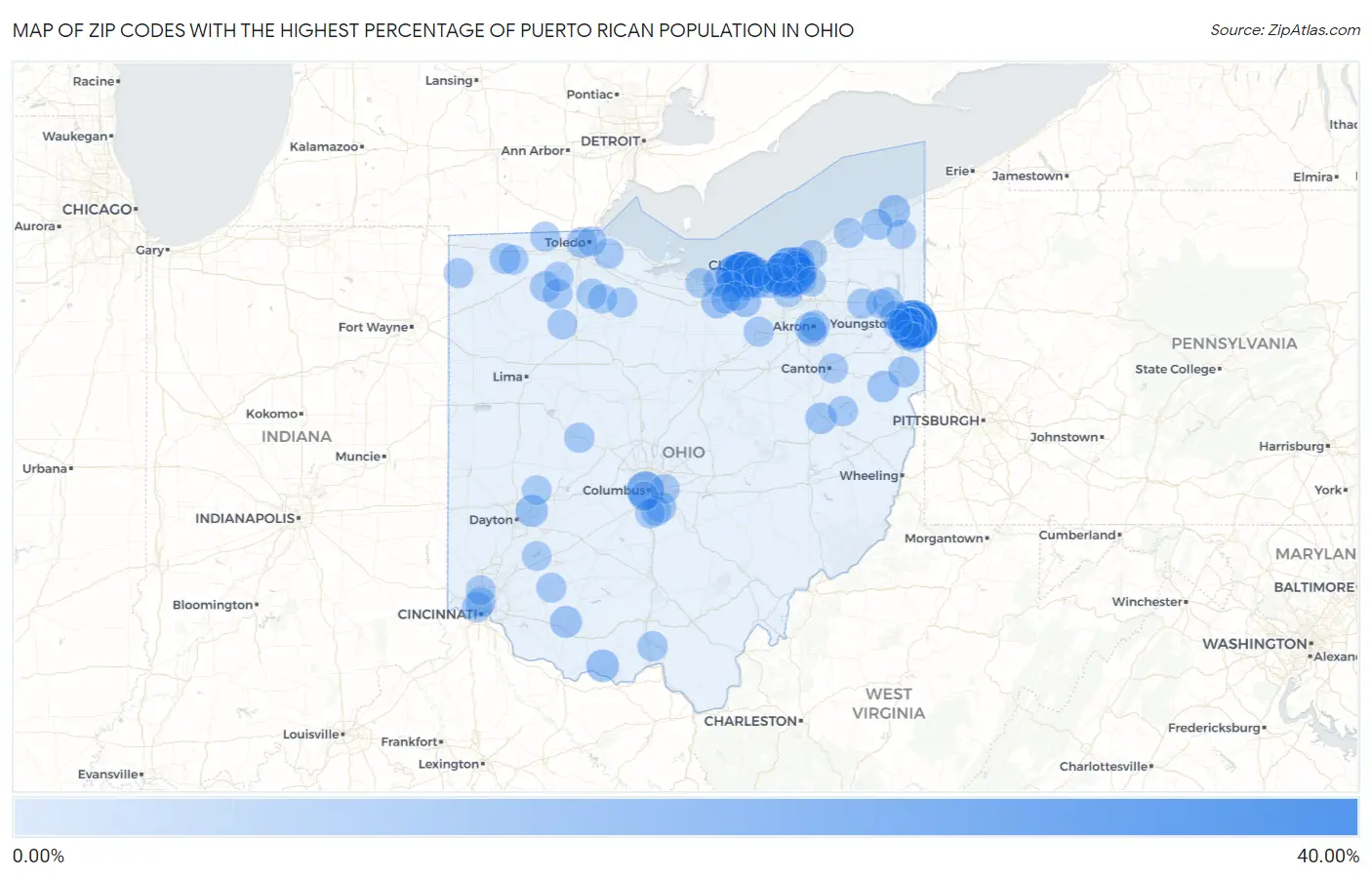 Zip Codes with the Highest Percentage of Puerto Rican Population in Ohio Map