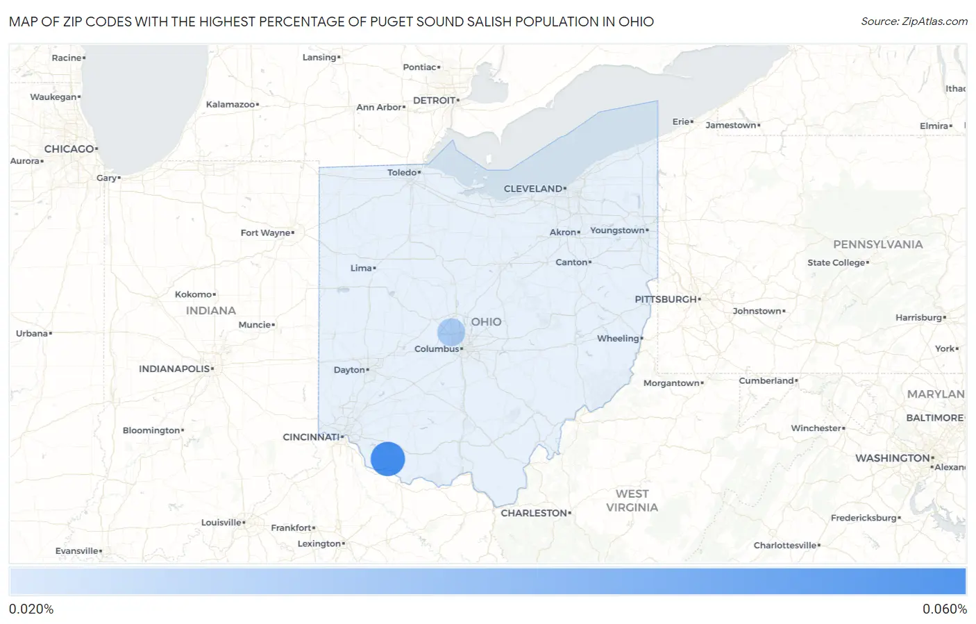 Zip Codes with the Highest Percentage of Puget Sound Salish Population in Ohio Map