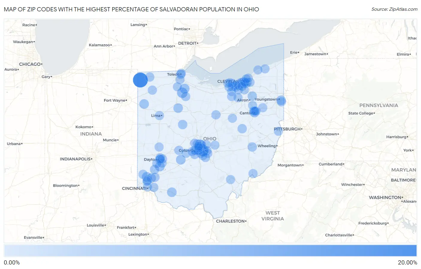 Zip Codes with the Highest Percentage of Salvadoran Population in Ohio Map