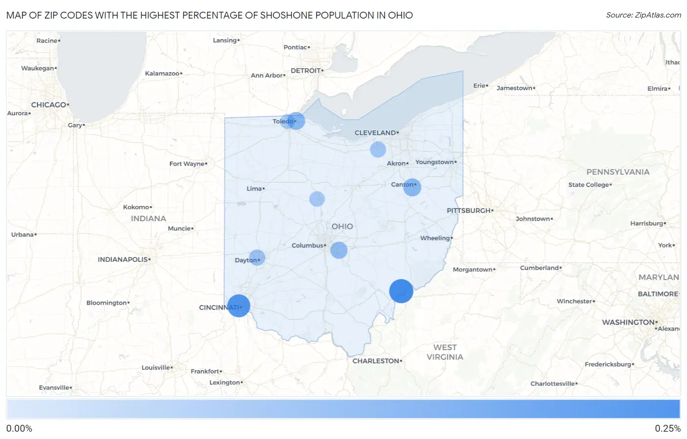 Zip Codes with the Highest Percentage of Shoshone Population in Ohio Map