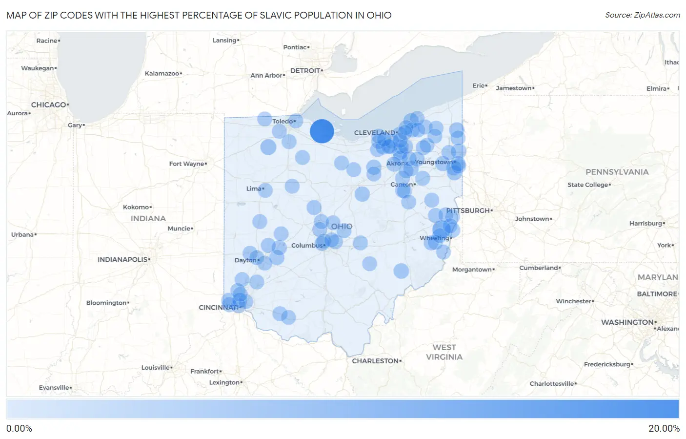 Zip Codes with the Highest Percentage of Slavic Population in Ohio Map