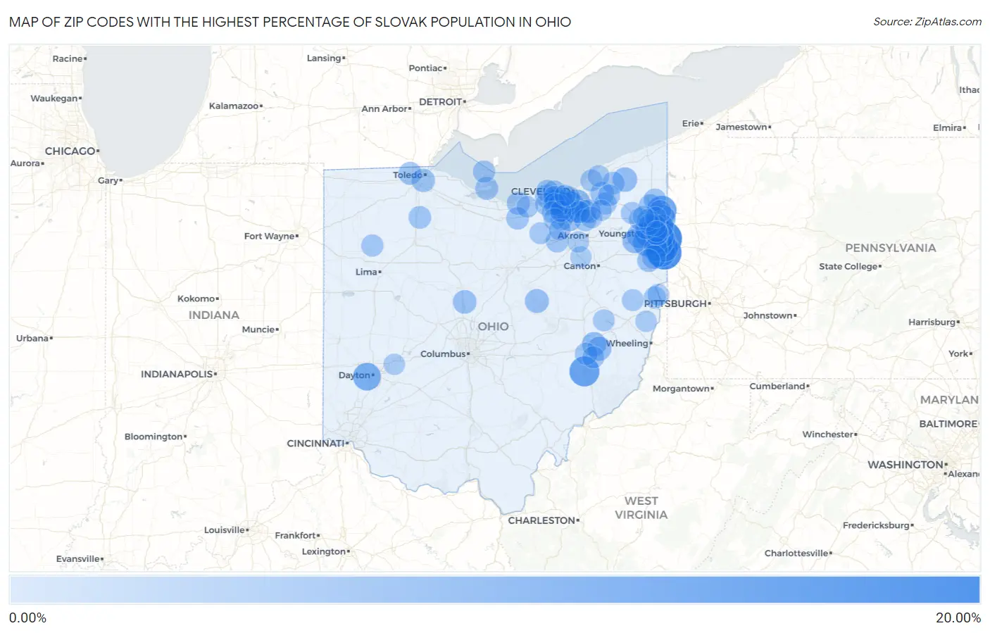 Zip Codes with the Highest Percentage of Slovak Population in Ohio Map